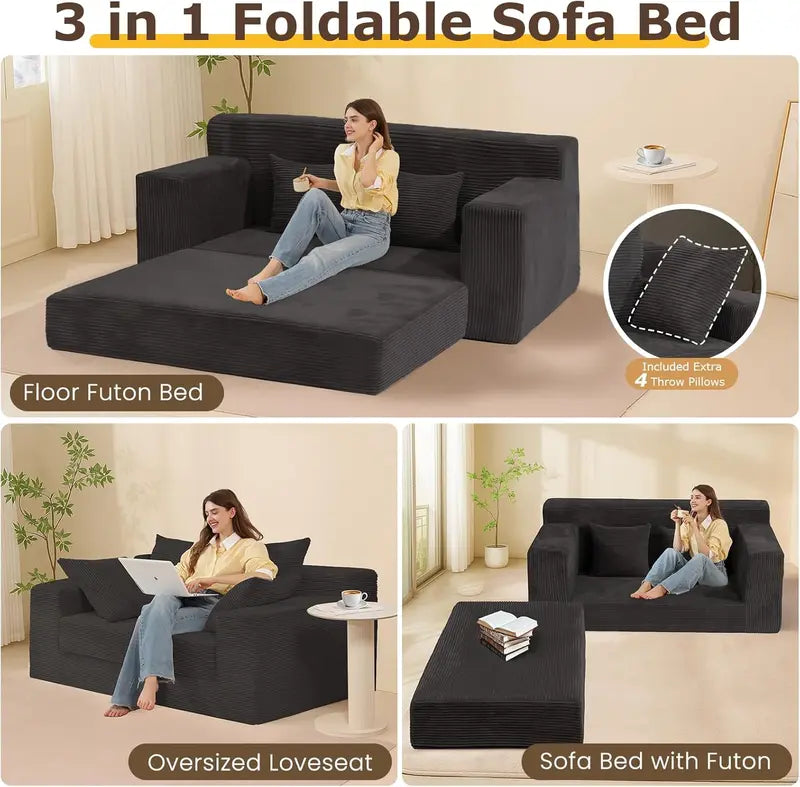 Multifunctional Sofa Bed — 3-in-1 Compact Sofa and Sleeper, 53 Inches