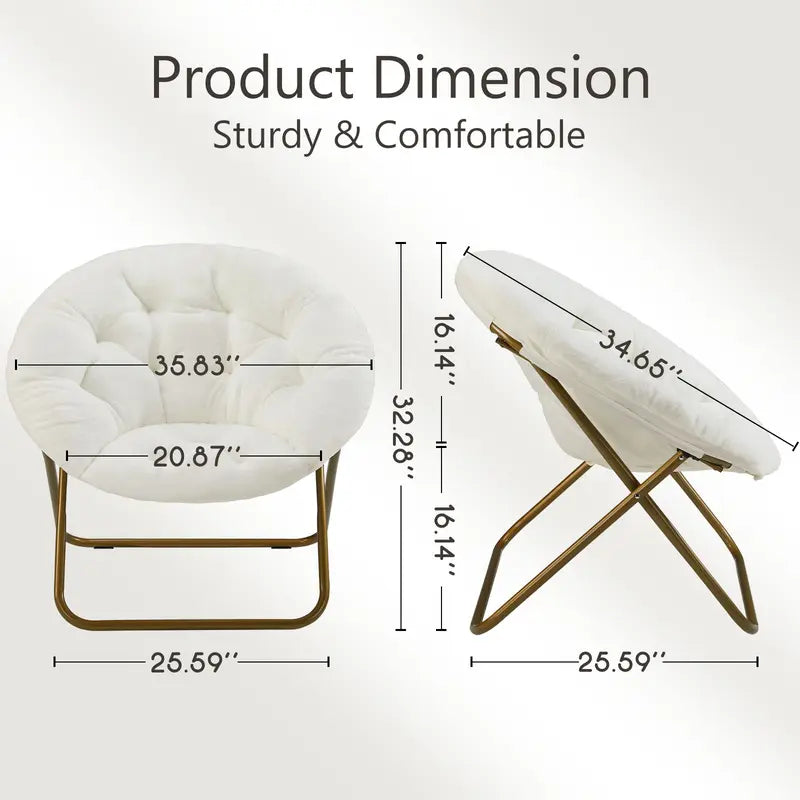 Comfortable Round Chair — Faux Fur — Living Room Reading & Leisure Furniture — Foldable