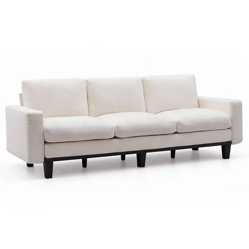 Three-seater sofa featuring a deep-seat design and fabric upholstery, suitable for the living room.