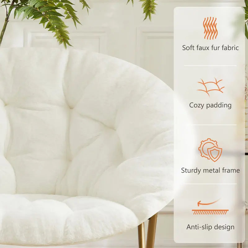 Comfortable Round Chair — Faux Fur — Living Room Reading & Leisure Furniture — Foldable