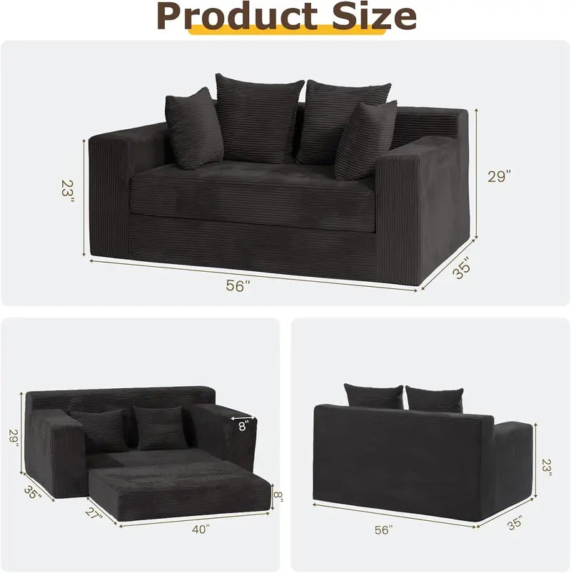 Multifunctional Sofa Bed — 3-in-1 Compact Sofa and Sleeper, 53 Inches