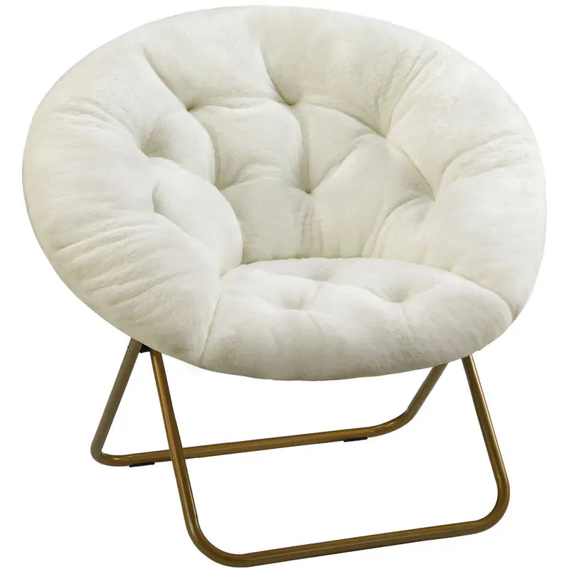 Comfortable Round Chair — Faux Fur — Living Room Reading & Leisure Furniture — Foldable