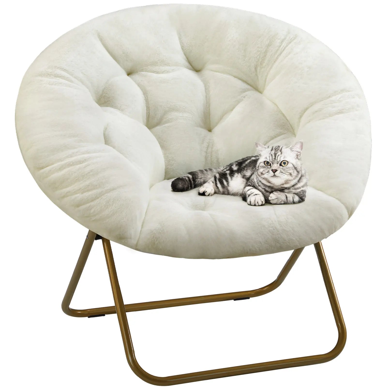 Comfortable Round Chair — Faux Fur — Living Room Reading & Leisure Furniture — Foldable